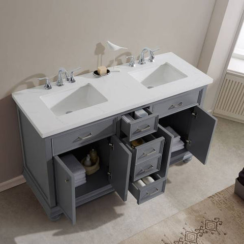 Image of Vinnova Charlotte 60" Transitional Grey Double Sink Vanity Set 735060-GR-CQS 735060-GR-CQS