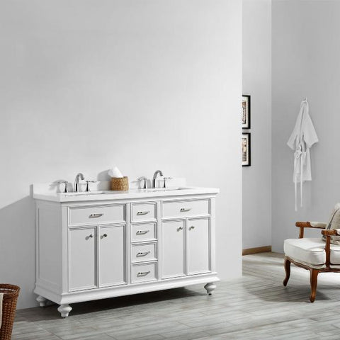 Image of Vinnova Charlotte 60" Transitional White Double Sink Vanity 735060-WH-CQS-NM