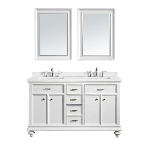 Image of Vinnova Charlotte 60" Transitional White Double Sink Vanity Set 735060-WH-CQS