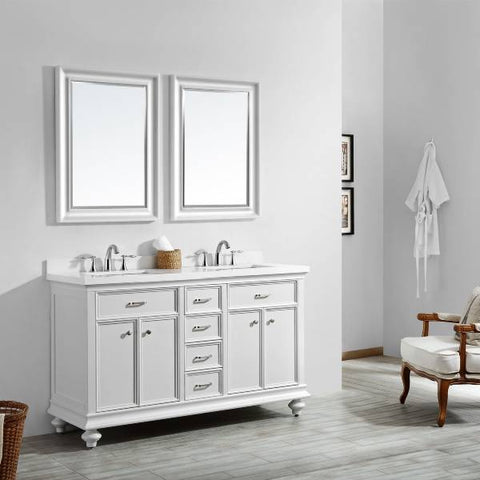 Image of Vinnova Charlotte 60" Transitional White Double Sink Vanity Set 735060-WH-CQS