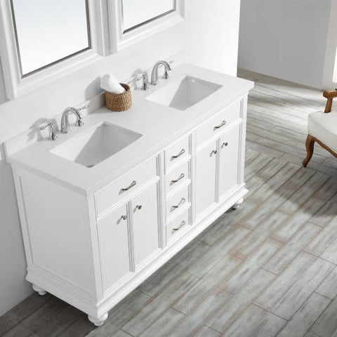 Image of Vinnova Charlotte 60" Transitional White Double Sink Vanity Set 735060-WH-CQS