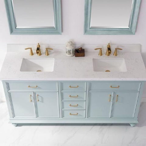 Image of Vinnova Charlotte 72" Transitional Green Double Sink Vanity Set 735072-FG-CQS