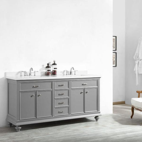 Image of Vinnova Charlotte 72" Transitional Grey Double Sink Vanity 735072-GR-CQS-NM 735072-GR-CQS-NM