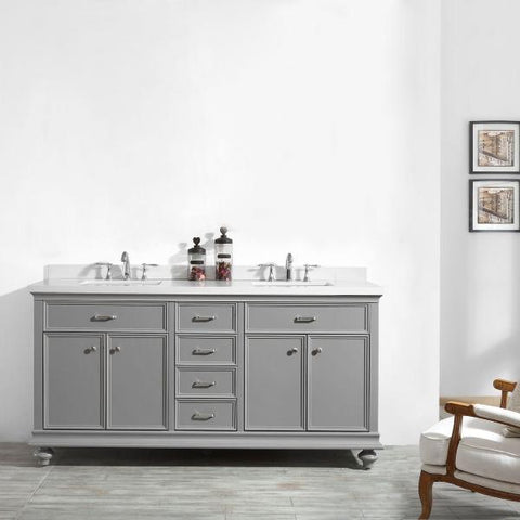 Image of Vinnova Charlotte 72" Transitional Grey Double Sink Vanity 735072-GR-CQS-NM 735072-GR-CQS-NM