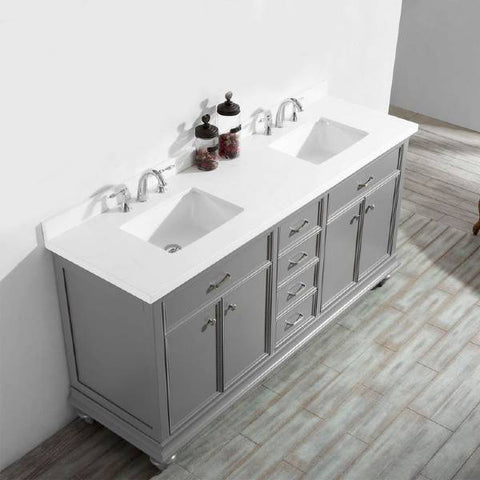 Image of Vinnova Charlotte 72" Transitional Grey Double Sink Vanity 735072-GR-CQS-NM 735072-GR-CQS-NM