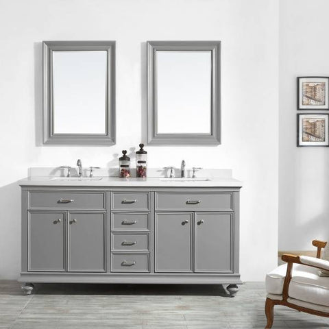 Image of Vinnova Charlotte 72" Transitional Grey Double Sink Vanity Set 735072-GR-CQS 735072-GR-CQS