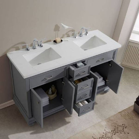Image of Vinnova Charlotte 72" Transitional Grey Double Sink Vanity Set 735072-GR-CQS 735072-GR-CQS