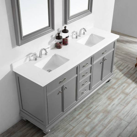 Image of Vinnova Charlotte 72" Transitional Grey Double Sink Vanity Set 735072-GR-CQS 735072-GR-CQS