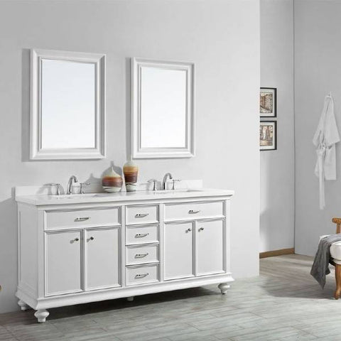 Image of Vinnova Charlotte 72" Transitional White Double Sink Vanity Set 735072-WH-CQS 735072-WH-CQS