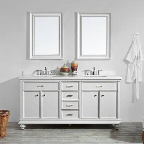 Image of Vinnova Charlotte 72" Transitional White Double Sink Vanity Set 735072-WH-CQS 735072-WH-CQS