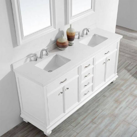 Image of Vinnova Charlotte 72" Transitional White Double Sink Vanity Set 735072-WH-CQS 735072-WH-CQS