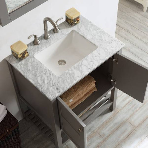 Image of Vinnova Florence 30" Grey Transitional Single Sink Vanity Set w/ Carrara Marble Countertop
