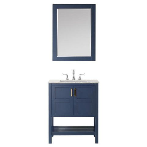 Image of Vinnova Florence 30" Royal Blue Transitional Single Vanity Set w/ Carrara Marble Countertop
