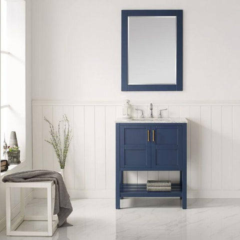 Image of Vinnova Florence 30" Royal Blue Transitional Single Vanity Set w/ Carrara Marble Countertop