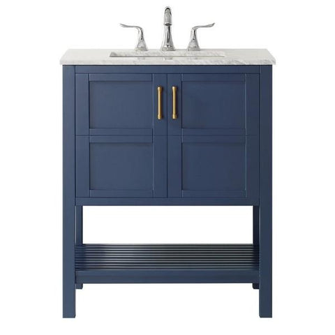 Image of Vinnova Florence 30" Transitional Royal Blue Single Sink Vanity w/ Carrara Marble Countertop 713030-RB-CA-NM