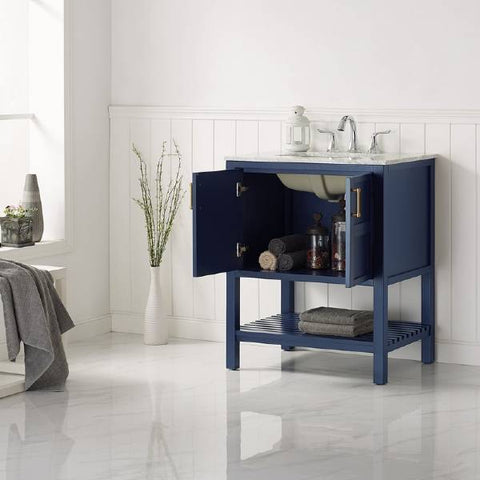 Image of Vinnova Florence 30" Transitional Royal Blue Single Sink Vanity w/ Carrara Marble Countertop 713030-RB-CA-NM