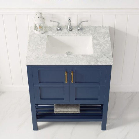 Image of Vinnova Florence 30" Transitional Royal Blue Single Sink Vanity w/ Carrara Marble Countertop 713030-RB-CA-NM