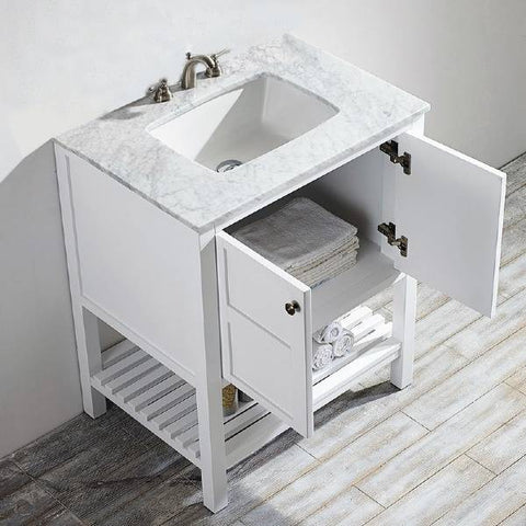 Image of Vinnova Florence 30" Transitional White Single Sink Vanity w/ Carrara Marble Countertop