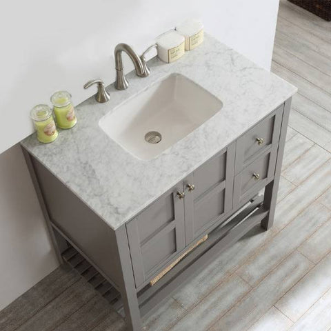 Image of Vinnova Florence 36" Grey Vanity Set with Carrara White Marble Countertop 713036-GR-CA