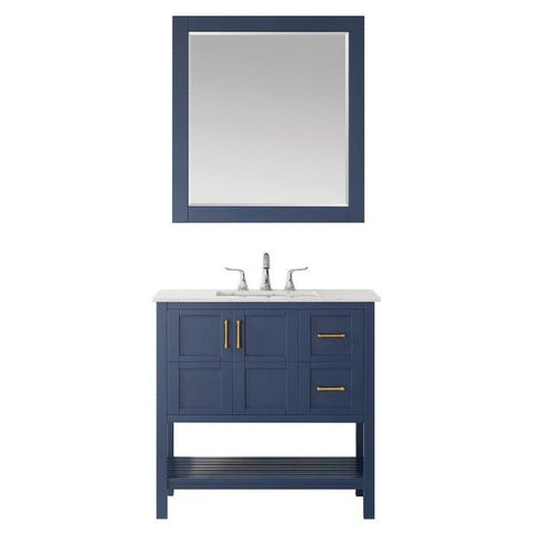 Image of Vinnova Florence 36" Royal Blue Single Sink Vanity Set w/ Carrara White Marble Countertop