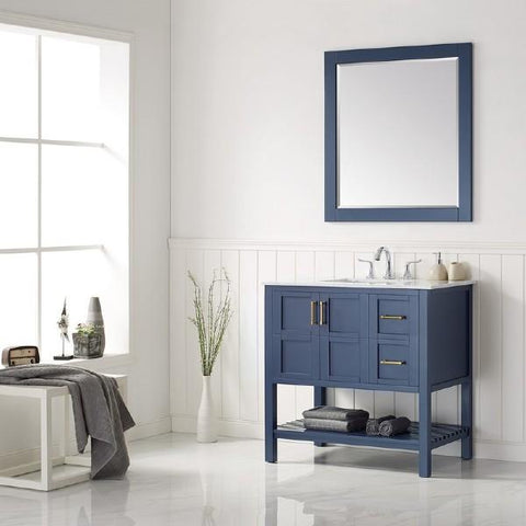 Image of Vinnova Florence 36" Royal Blue Single Sink Vanity Set w/ Carrara White Marble Countertop