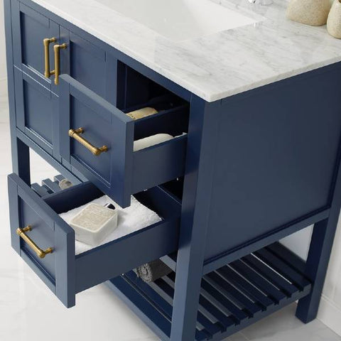 Image of Vinnova Florence 36" Royal Blue Single Sink Vanity Set w/ Carrara White Marble Countertop 713036-RB-CA