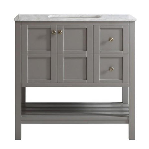 Image of Vinnova Florence 36" Transitional Grey Single Sink Vanity w/ Carrara White Marble Countertop