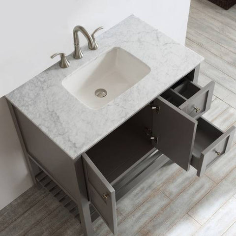 Image of Vinnova Florence 36" Transitional Grey Single Sink Vanity w/ Carrara White Marble Countertop