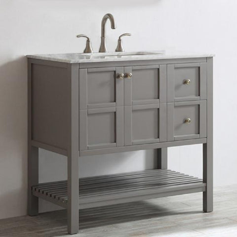 Image of Vinnova Florence 36" Transitional Grey Single Sink Vanity w/ Carrara White Marble Countertop