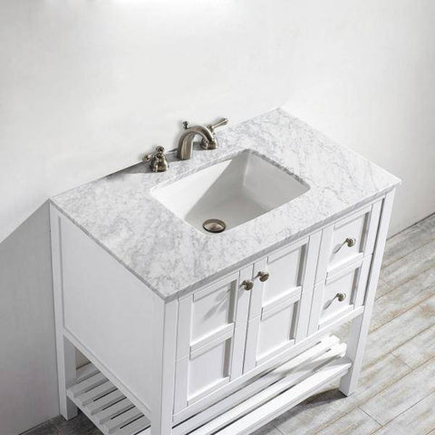 Image of Vinnova Florence 36" Transitional White Single Sink Vanity w/ Carrara White Marble Countertop