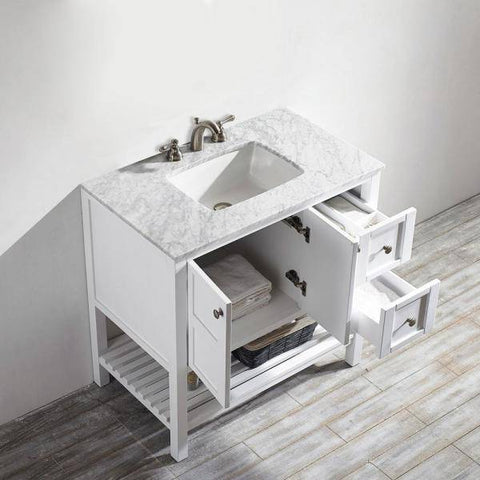 Image of Vinnova Florence 36" Transitional White Single Sink Vanity w/ Carrara White Marble Countertop 713036-WH-CA-NM