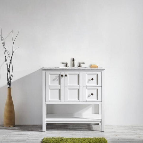 Image of Vinnova Florence 36" Transitional White Single Sink Vanity w/ Carrara White Marble Countertop 713036-WH-CA-NM
