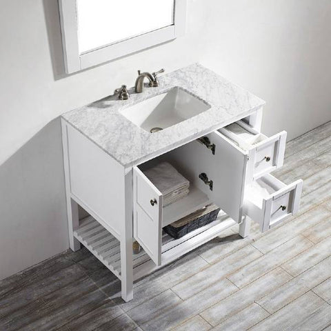 Image of Vinnova Florence 36" White Single Sink Vanity Set w/ Carrara White Marble Countertop 713036-WH-CA