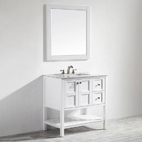 Image of Vinnova Florence 36" White Single Sink Vanity Set w/ Carrara White Marble Countertop 713036-WH-CA