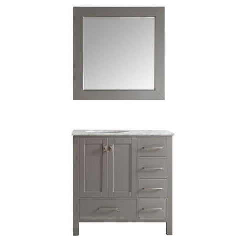 Image of Vinnova Gela 36" Modern Grey Single Sink Vanity Set w/ Carrara White Marble Countertop 723036-GR-CA