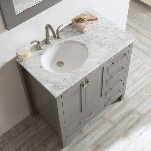 Image of Vinnova Gela 36" Modern Grey Single Sink Vanity Set w/ Carrara White Marble Countertop 723036-GR-CA