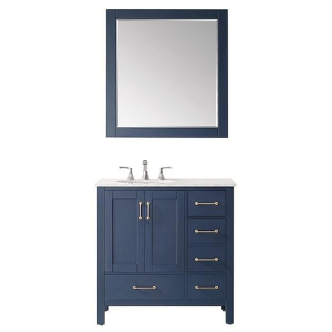 Image of Vinnova Gela 36" Modern Royal Blue Single Sink Vanity Set w/ Carrara Marble Countertop