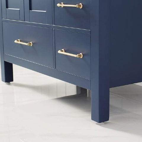 Image of Vinnova Gela 36" Modern Royal Blue Single Sink Vanity Set w/ Carrara Marble Countertop