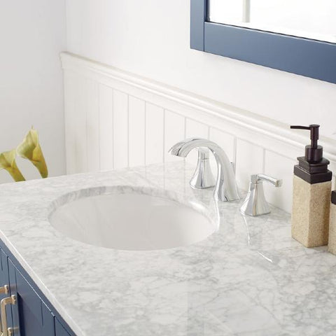 Image of Vinnova Gela 36" Modern Royal Blue Single Sink Vanity Set w/ Carrara Marble Countertop