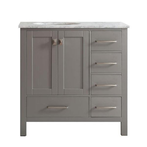 Image of Vinnova Gela 36" Modern Single Sink Vanity in Grey w/ Carrara Marble Countertop