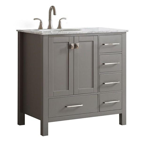 Image of Vinnova Gela 36" Modern Single Sink Vanity in Grey w/ Carrara Marble Countertop