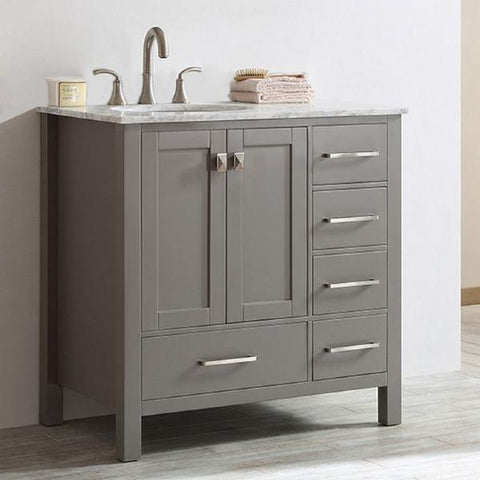 Image of Vinnova Gela 36" Modern Single Sink Vanity in Grey w/ Carrara Marble Countertop