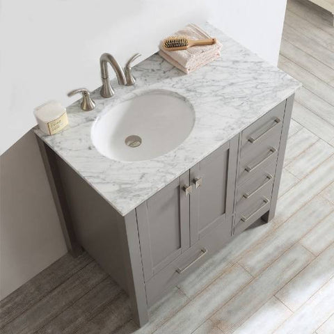 Image of Vinnova Gela 36" Modern Single Sink Vanity in Grey w/ Carrara Marble Countertop