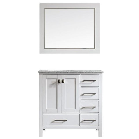 Image of Vinnova Gela 36" Modern White Single Sink Vanity Set w/ Carrara Marble Countertop