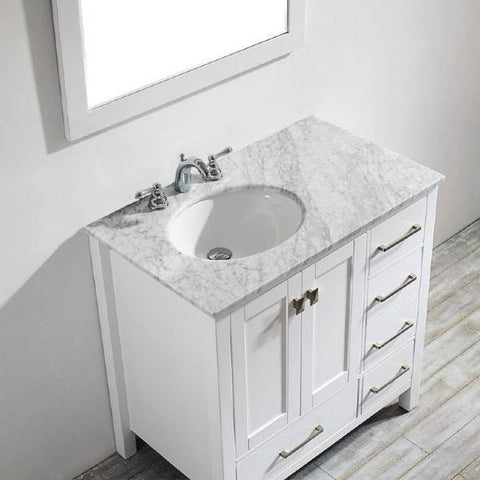 Image of Vinnova Gela 36" Modern White Single Sink Vanity Set w/ Carrara Marble Countertop
