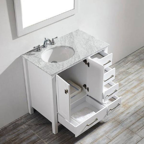 Image of Vinnova Gela 36" Modern White Single Sink Vanity Set w/ Carrara Marble Countertop