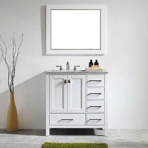 Image of Vinnova Gela 36" Modern White Single Sink Vanity Set w/ Carrara Marble Countertop