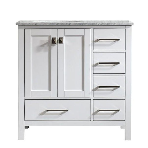 Image of Vinnova Gela 36" Modern White Single Sink Vanity w/ Carrara Marble Countertop
