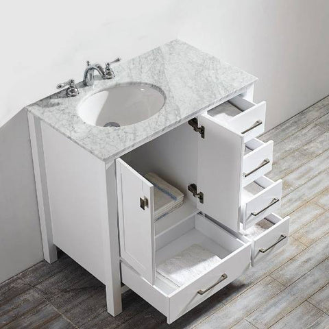 Image of Vinnova Gela 36" Modern White Single Sink Vanity w/ Carrara Marble Countertop