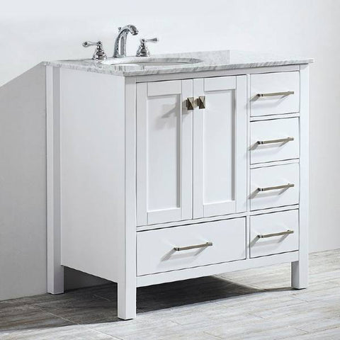 Image of Vinnova Gela 36" Modern White Single Sink Vanity w/ Carrara Marble Countertop